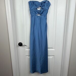 Hello Molly Blue Strapless Maxi Dress with Knot Front